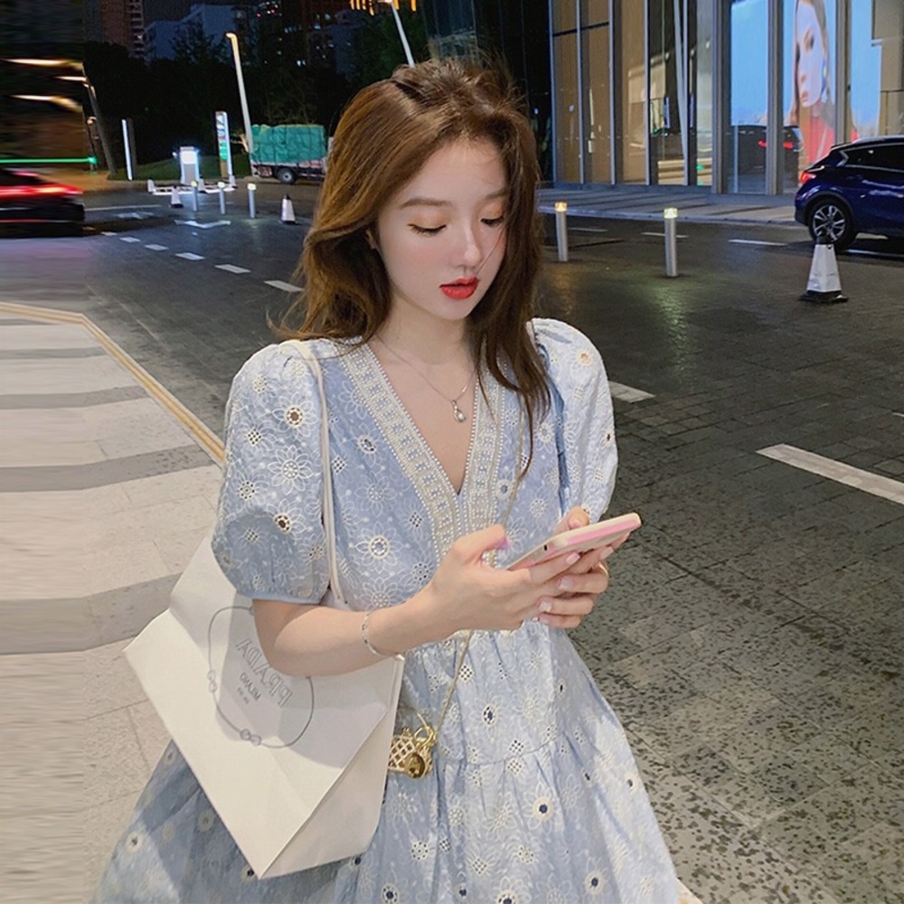 Blue embroidered vacation dress